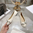 CD 26 Bow Ballet Flat Embroidered Sheepskin