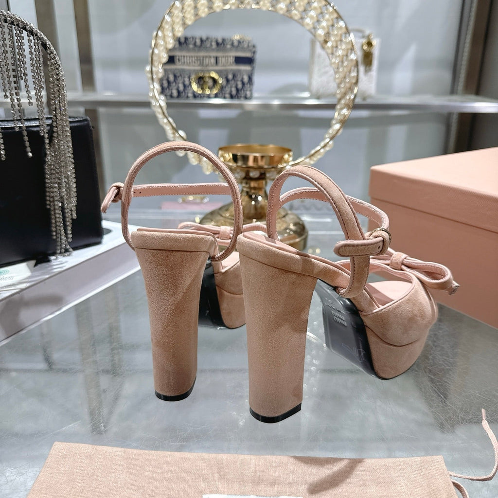 Miu Platform Sandal 12cm With Bow Light Pink Suede 751318