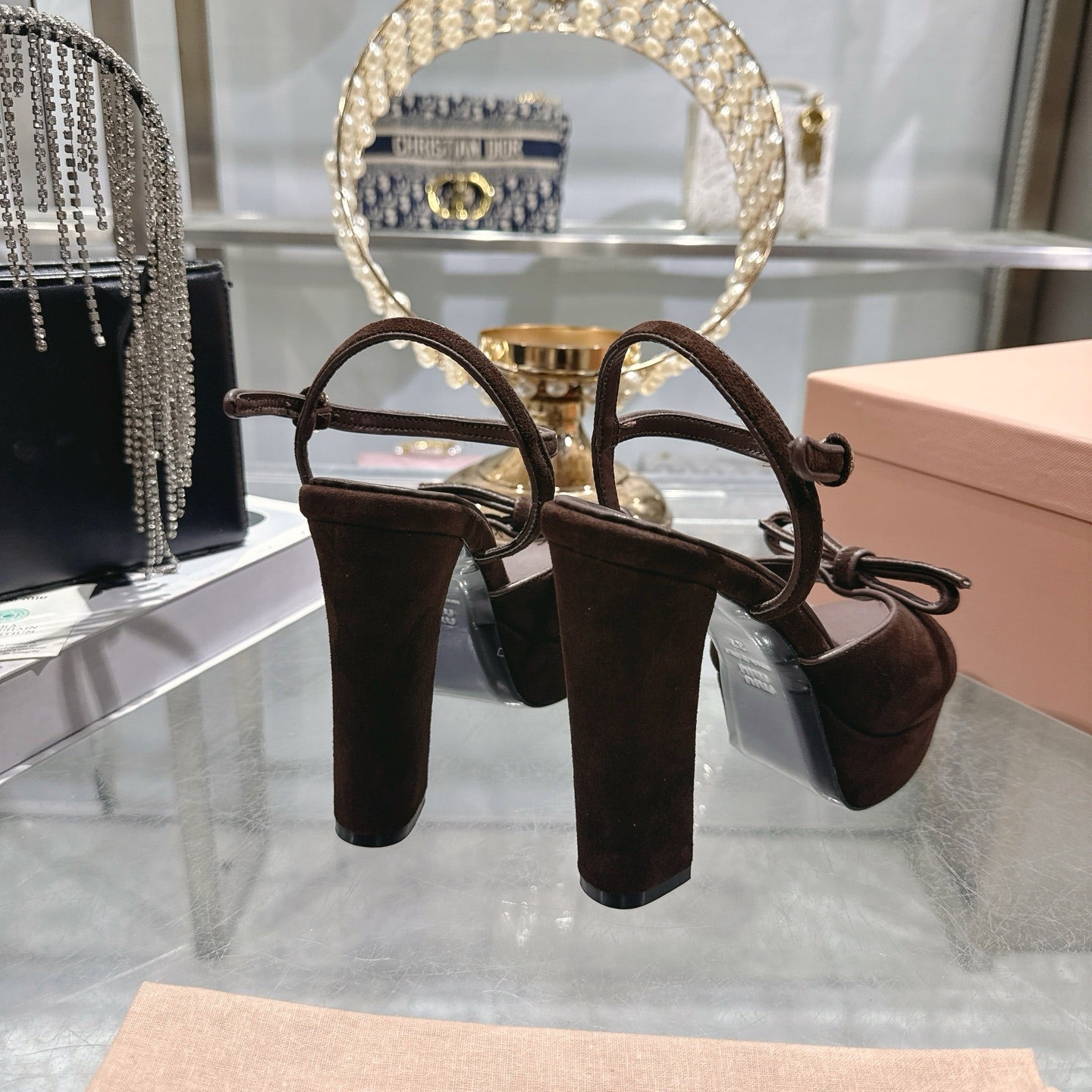 Miu Platform Sandal 12cm With Bow Coffee Suede 751319