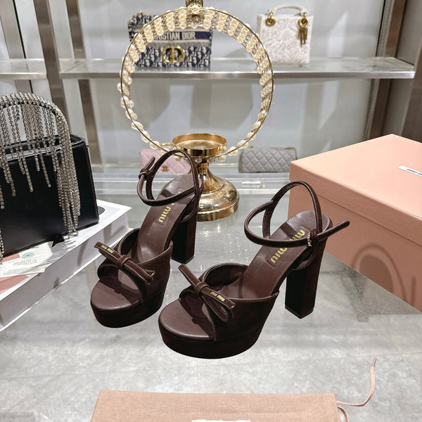 Miu Platform Sandal 12cm With Bow Coffee Suede 751319