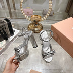 Miu Platform Sandal 12cm With Bow Sliver Leather 751320