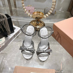 Miu Platform Sandal 12cm With Bow Sliver Leather 751320