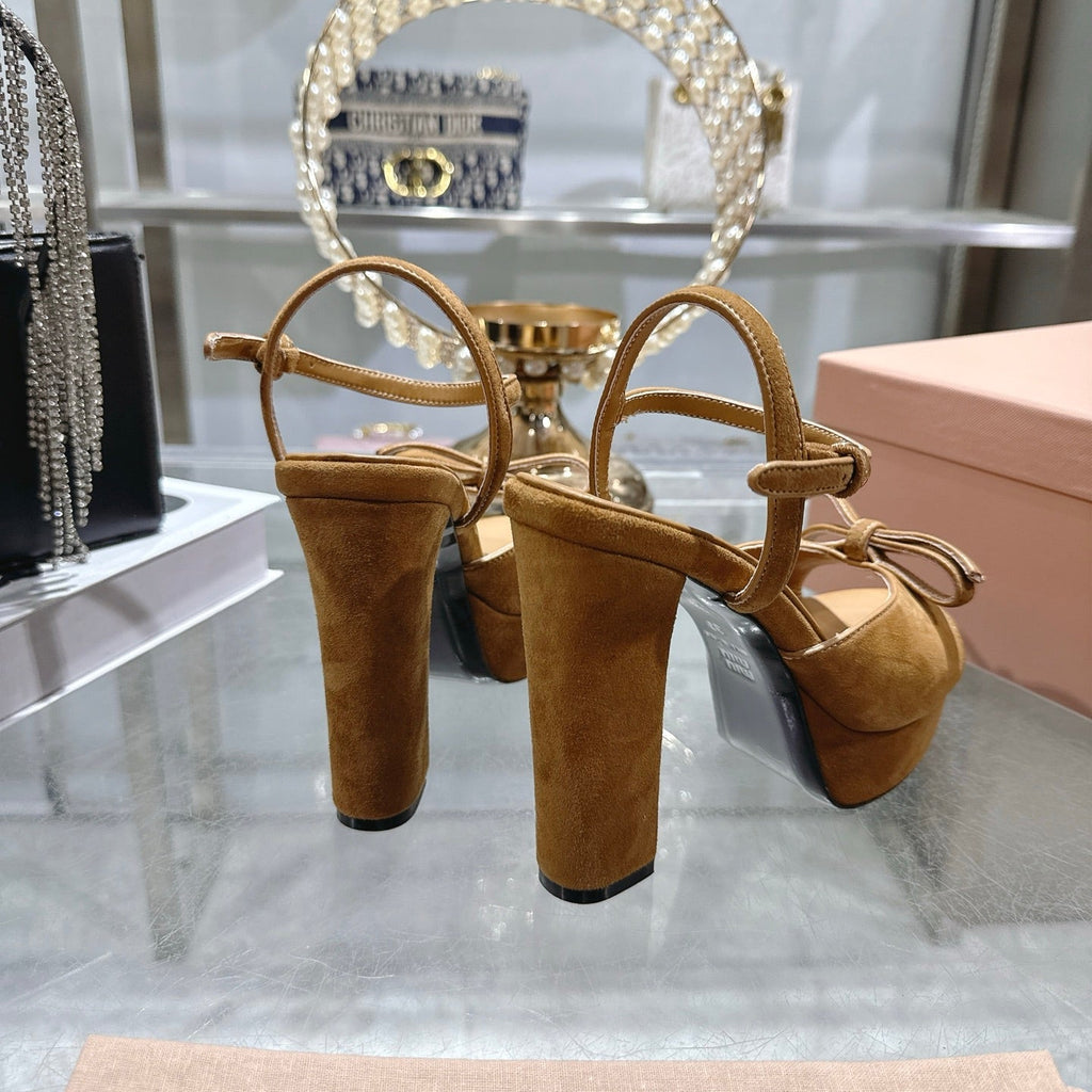 Miu Platform Sandal 12cm With Bow Brown Suede 751321