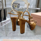 Miu Platform Sandal 12cm With Bow Brown Suede 751321