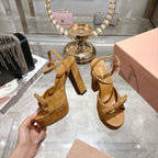 Miu Platform Sandal 12cm With Bow Brown Suede 751321
