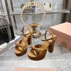 Miu Platform Sandal 12cm With Bow Brown Suede 751321