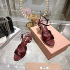 Miu Sandal With Buckle Burgundy Patent Leather 751327
