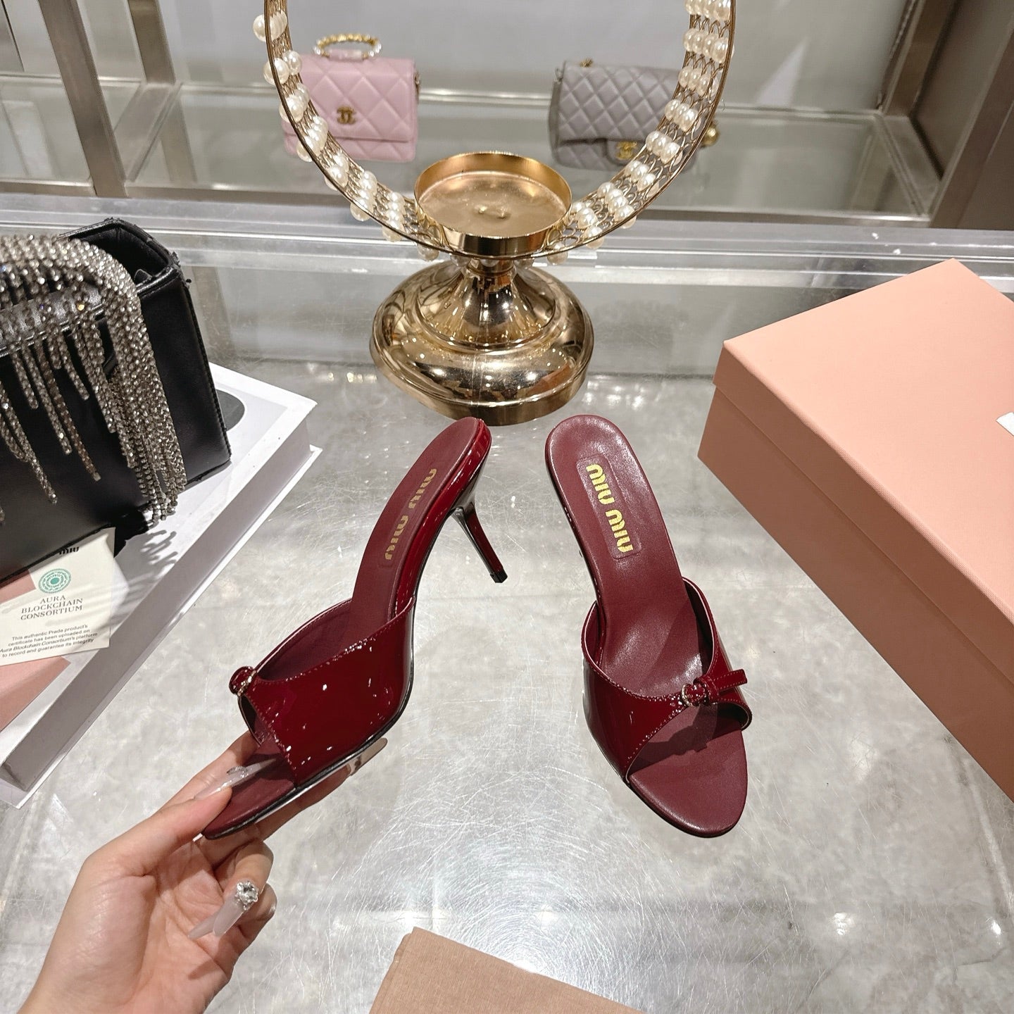 Miu Mules With Buckle Burgundy Patent Leather 751337