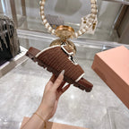 Miu Crochet Sandals Brown White Woven 751360