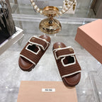 Miu Crochet Sandals Brown White Woven 751360