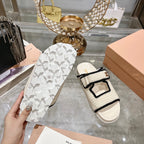 Miu Crochet Sandals Black White Woven 751361