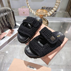 Miu Crochet Sandals Black Woven 751362