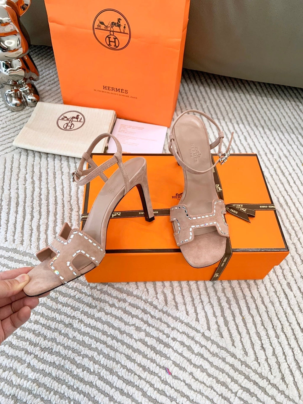 HM Heden sandal 85mm Pink Beige With Rhinestones Suede 963267