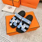HM Chypre Sandal Cloud Blue With White Pattern Cowhide 963201