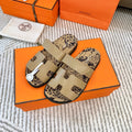 HM Chypre Sandal Dark Beige With Black Pattern Cowhide 963202