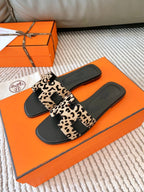 HM Oran Sandal Beige With Black Pattern Calfskin  963189