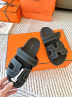 HM Chypre Sandal Black With White Stitching Lambskin 963494