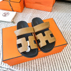HM Chypre Sandal Lumpy Brown With White Stitching Lambskin 963495