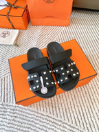 HM Chypre Sandal Black With White Stones Lambskin 963500