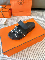 HM Chypre Sandal Black With White Stones Lambskin 963500