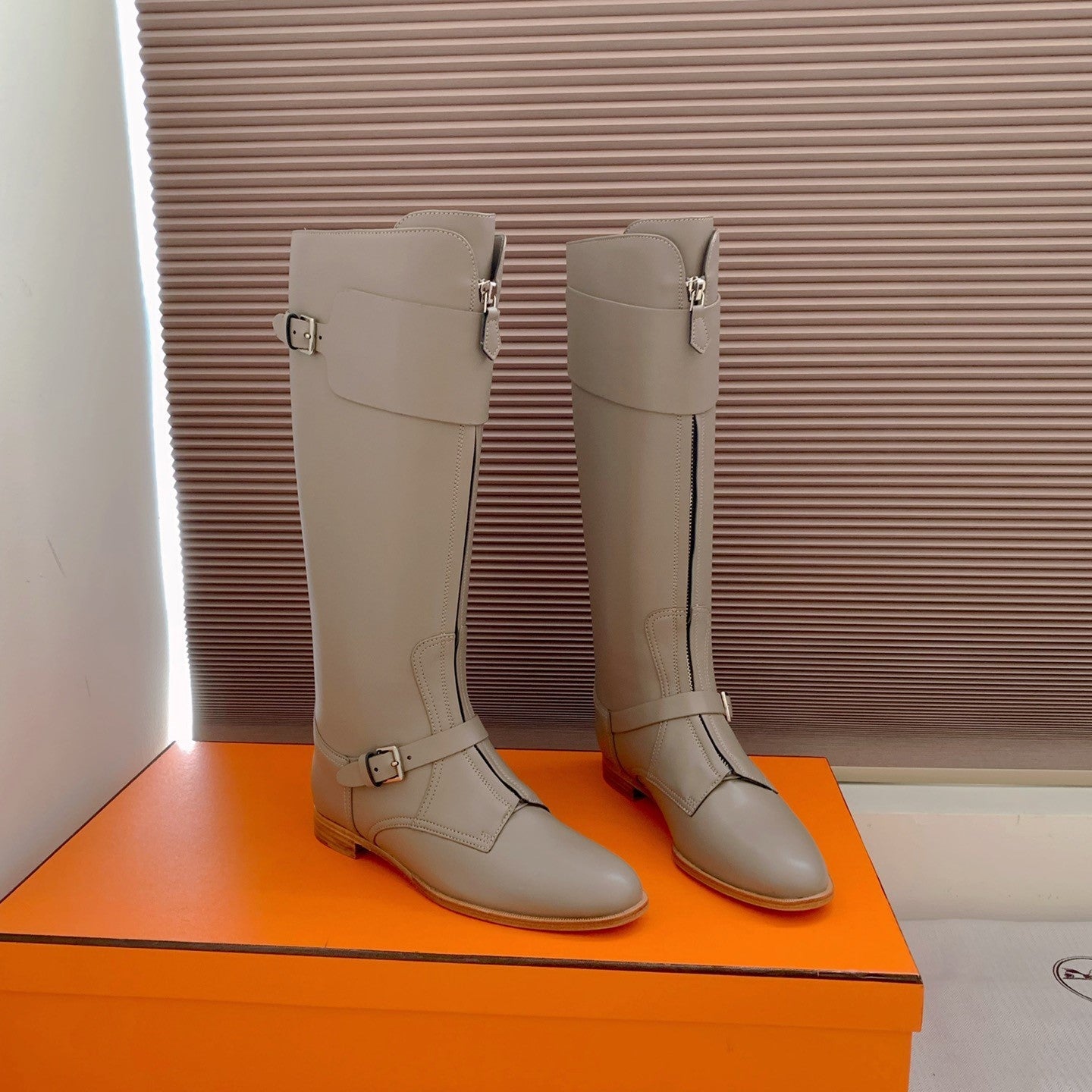 HM Riding Boots Taupe Gray Cowhide 464359