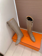 HM Riding Boots Taupe Gray Cowhide 464359