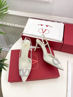 Vlogo Signature Diamond Slingback Pump White Calfskin