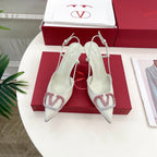 Vlogo Signature Decollete Slingback White Calfskin with Degrade Crystals