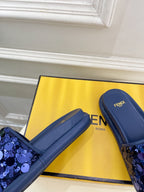 FENDI THICK SOLE 3 CM SEQUIN SLIPPER NAVY BLUE