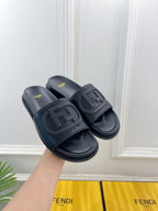 FENDI LOGO SLIDES IN BLACK CALFSKIN