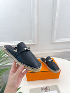 HM Feria Espadrille 20mm Black Calfskin And Handwoven Hemp Rope 967988