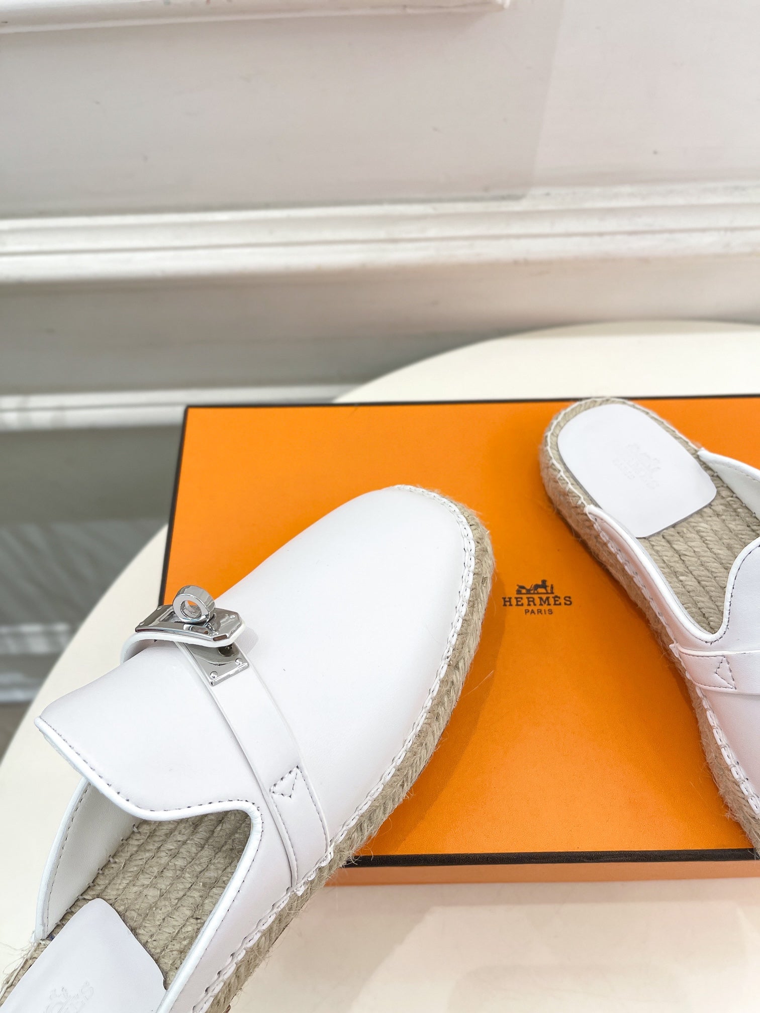 HM Feria Espadrille 20mm White Calfskin And Handwoven Hemp Rope 967989