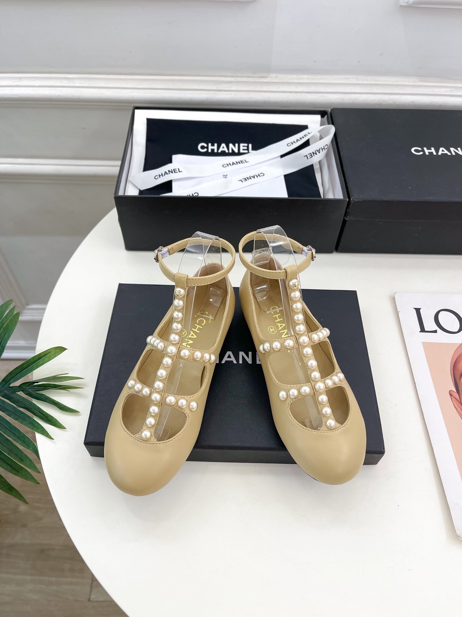 CC Mary Jane 10mm In Buff Yellow With Small Pearls Lambskin 948762