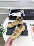 CC Mary Jane 10mm In Buff Yellow With Small Pearls Lambskin 948762