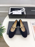 CC Ballet Flats 10mm Black Wool Tweed And Fabric 948826