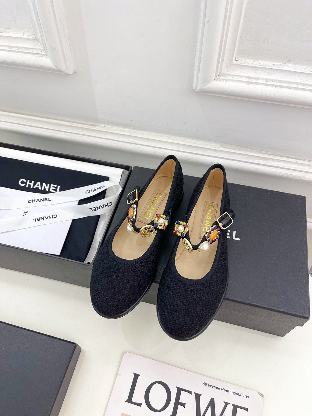 CC Ballet Flats 10mm Black Wool Tweed And Fabric 948826