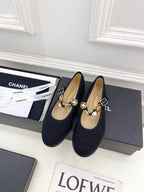 CC Ballet Flats 10mm Black Wool Tweed And Fabric 948826