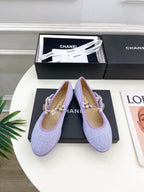 CC Ballet Flats 10mm Light Violet Wool Tweed And Fabric 948830