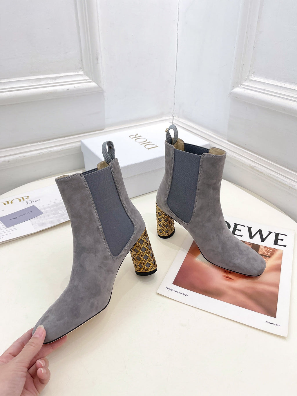 CD Icon Heeled Ankle Boot 80mm Grey Suede
