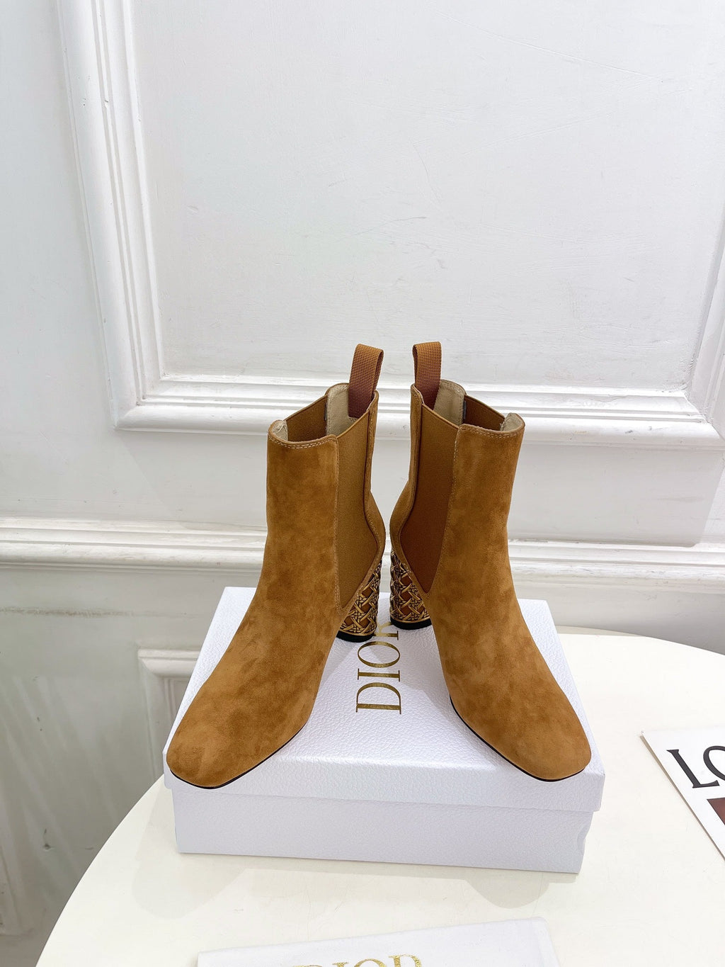 CD Icon Heeled Ankle Boot 80mm Brown Orange Suede