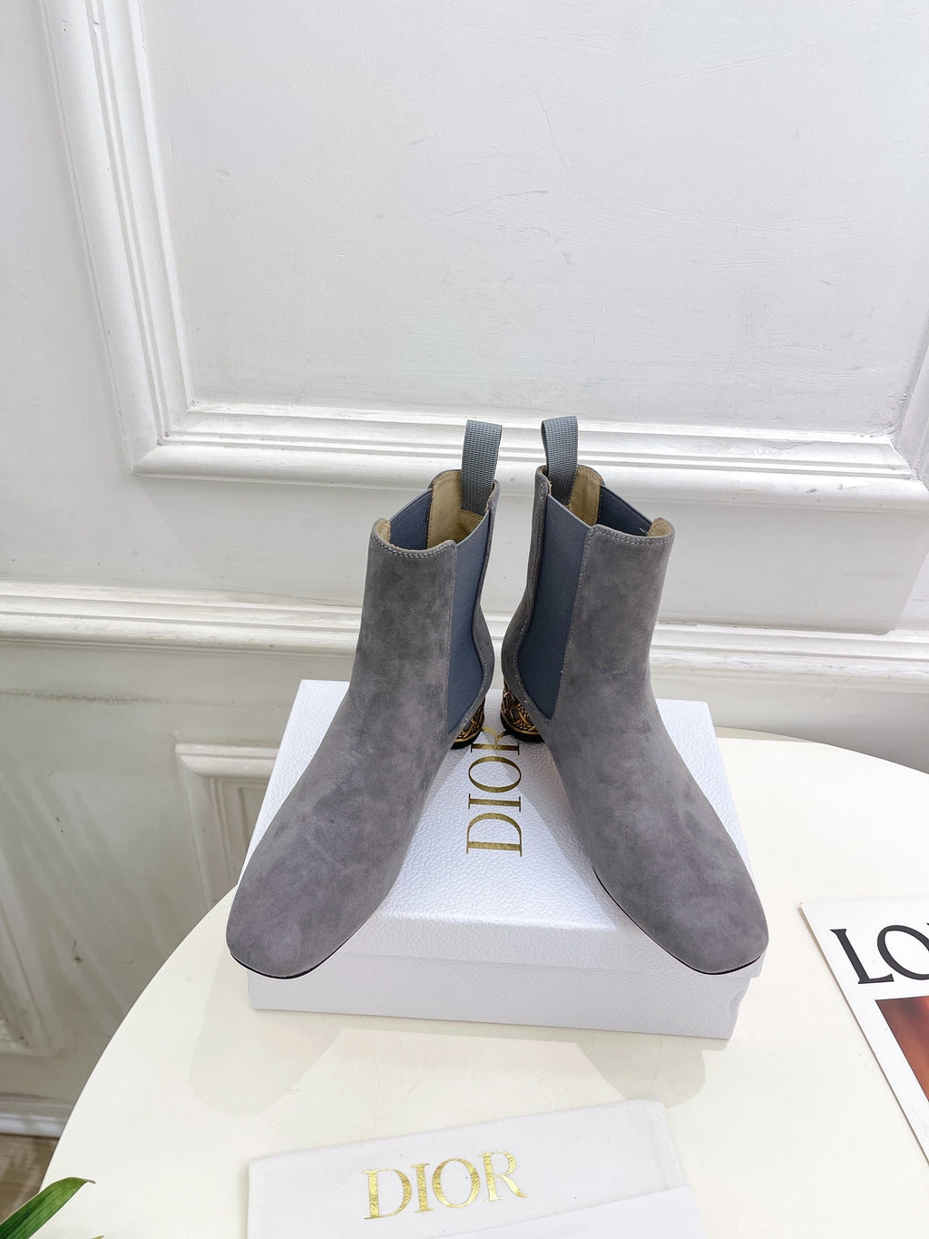 CD Icon Heeled Ankle Boot 40mm Grey Suede