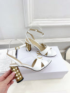CD Icon Heeled Sandal 80mm White Calfskin