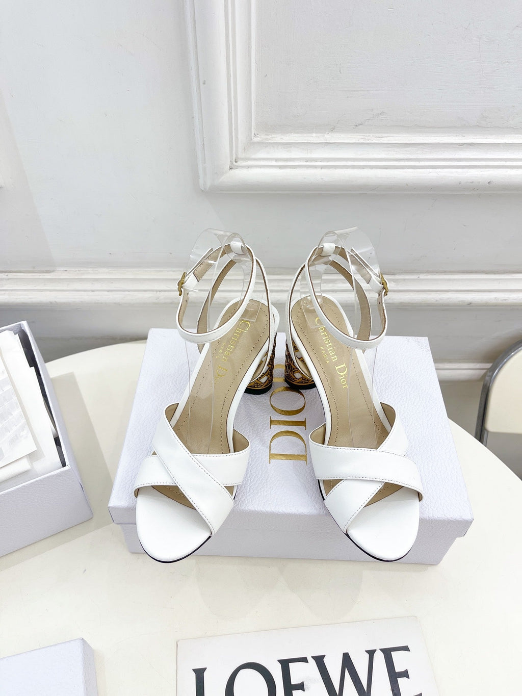 CD Icon Heeled Sandal 80mm White Calfskin