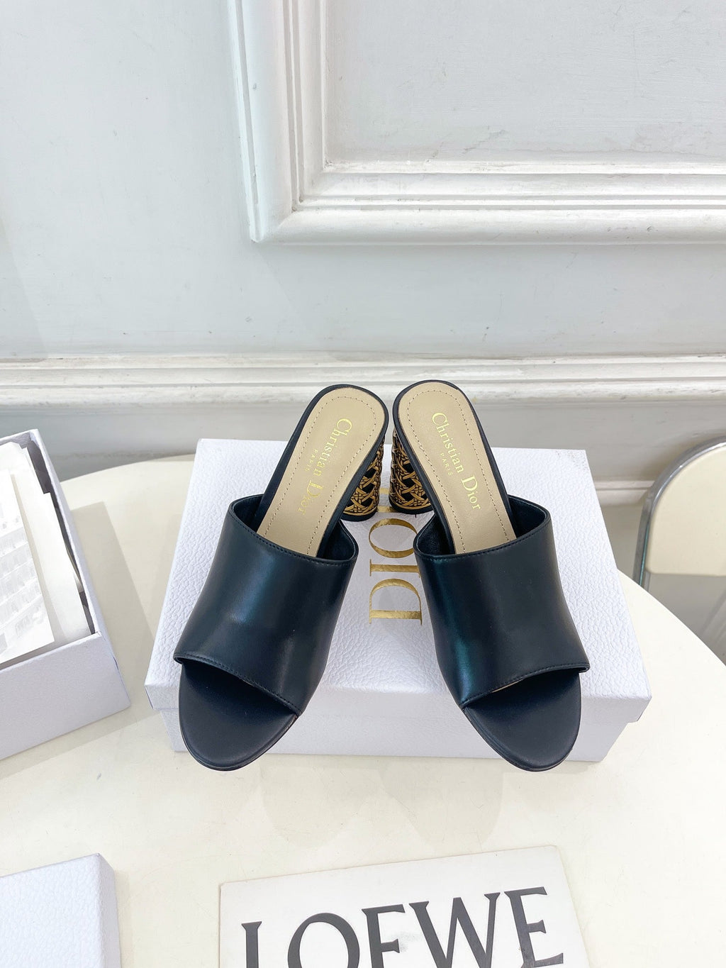 CD Icon Heeled Slide 80mm Black Calfskin