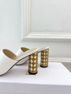 CD Icon Heeled Slide 80mm White Calfskin