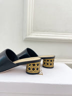 CD Icon Heeled Slide 40mm Black Calfskin