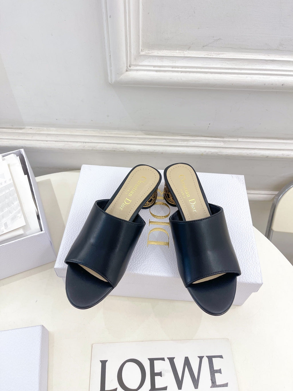 CD Icon Heeled Slide 40mm Black Calfskin
