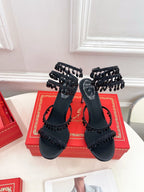 RC 25 Crystal Tassel High-Heeled Sandals Black Silk Crystal Diamond 253539