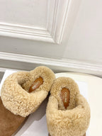 CL 25s Dana Wedge Mule 80mm Light Brown Beige Suede Calfskin & Shearling