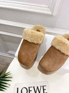 CL 25s Dana Wedge Mule 80mm Light Brown Beige Suede Calfskin & Shearling